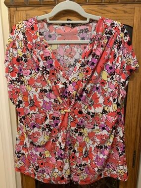 George Floral V-Neck Twist Front Women’s Top - Pink Multi